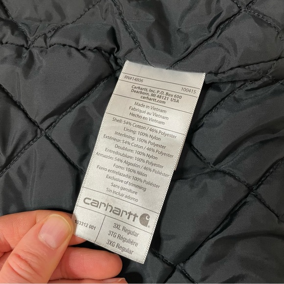 Men’s Carhartt Size 3XL Black Hooded Flannel Lined Canvas Work Jacket - Picture 12 of 17